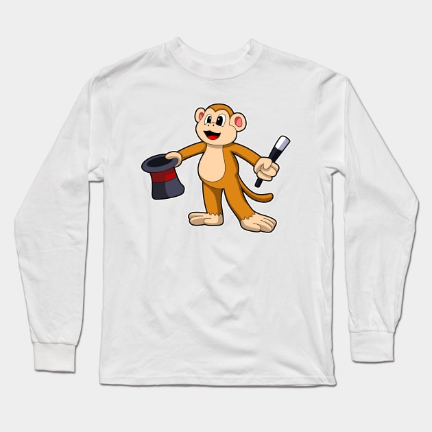 Monkey as Magician with Hat Long Sleeve T-Shirt by Markus Schnabel